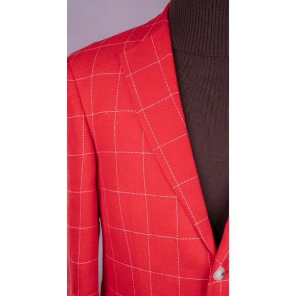Paul Fredrick Men's 42S Sport Coat Blazer Red Check LINEN 2-Button Casual SLIM - Picture 5 of 13